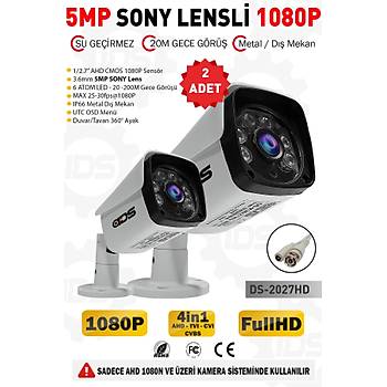 5MP Lensli 1080P FullHD AHD Gvenlik Kameras Kamera Sistemleri iin Gece Grl Su Geirmez 2 Adet