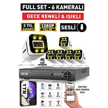 SESL - 6 KAMERALI FULLHD GECE RENKL VE IIKLI GVENLK KAMERASI - KAMERA SET 1TB DSK