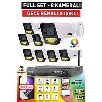 8 KAMERALI 5MP LENSL� 1080P FULLHD RENKL� GECE G�R��L� 9 LED G�VENL�K KAMERASI SET� - NOHDD