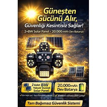 4 Lens 20MP Sim Kartl� G�ne� Enerjili G�venlik Kameras� 240GB �nternet ve 128GB SD Kart Hediye