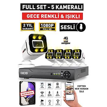 SESL - 5 KAMERALI FULLHD GECE RENKL VE IIKLI GVENLK KAMERASI - KAMERA SET HARD DSKSZ