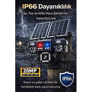 20GB �nternet 128GB SD Kart Dahil 4 Lens 20MP UltraHD Sim Kartl� G�ne� Enerjili G�venlik Kameras�