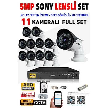11 Kameralı SET - 5MP SONY Lensli Full HD Gece Görüşlü Güvenlik Kamerası Sistemi - Cepten İzle
