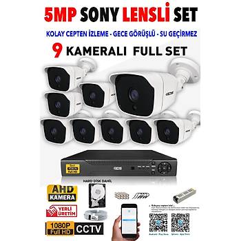 9 Kameralı SET - 5MP SONY Lensli Full HD Gece Görüşlü Güvenlik Kamerası Sistemi - Cepten İzle