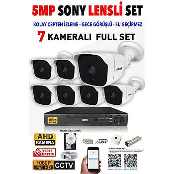 IDS - 7 Kameralı 5MP SONY Lensli 1080P FullHD Güvenlik Kamerası Sistemi - Cepten İzle - 1TBDış