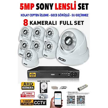 IDS - 8 Kameralı 5MP SONY Lensli 1080P FullHD Güvenlik Kamerası Sistemi - Cepten İzle - 1TB İç