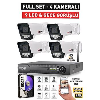4 KAMERALI FULLHD 5MP LENSL� GECE G�R��L� 9 LED G�VENL�K KAMERASI SET� - 320GB