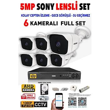 6 Kameralı SET - 5MP SONY Lensli Full HD Gece Görüşlü Güvenlik Kamerası Sistemi - Cepten İzle