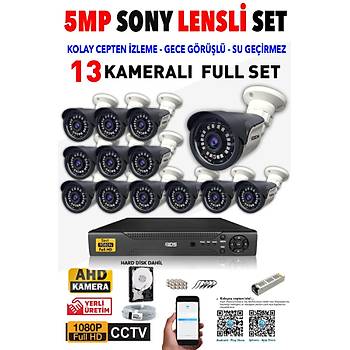 13 Kameralı SET - 5MP SONY Lensli Full HD Gece Görüşlü Güvenlik Kamerası Sistemi - Cepten İzle