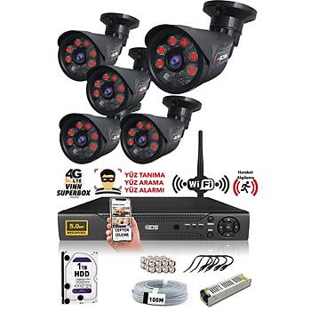 IDS - 5 Kameral 5MP SONY Lensli 1080P FullHD Gvenlik Kameras Sistemi - Cepten zle - 1TBD