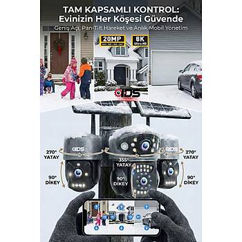 4 KAMERA - 3 KAMERA OTOMAT�K 20MP 8K - 4G SOLAR S�M KARTLI G�VENL�K KAMERASI -SD  KART DAH�L