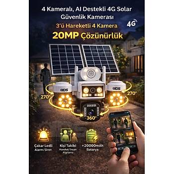 3 OTOMAT�K 4 KAMERA 20MP G�NE� ENERJ�L� SOLAR 4G G�VENL�K KAMERASI 128GB SD KART VE 15GB �NTERNET