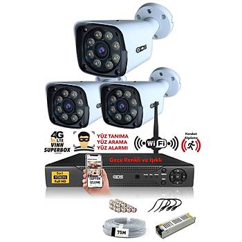 IDS - 3 KAMERALI 5MP LENSL 1080P FULLHD GECE RENKL FULL KAMERA SET - SU GERMEZ - CEPTEN ZLE