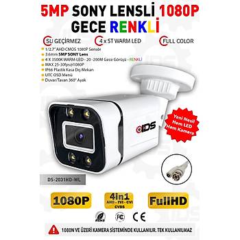 IDS - GECE RENKL - 5MP SONY LENS 1080P FULLHD AHD GVENLK KAMERASI - 4XULTRA LED - PLASTK KASA 2 ADET