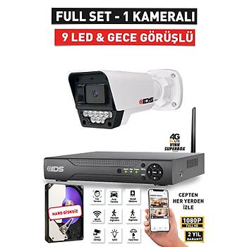 1 KAMERALI FULLHD 1080P 5MP LENSL� 9 LED GECE G�R��L� G�VENL�K KAMERASI SET� - HARD D�SKS�Z