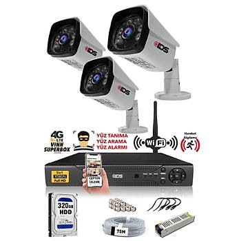 3 Kameralı SET - 5MP SONY Lensli Full HD Gece Görüşlü Güvenlik Kamerası Sistemi 320 Dış