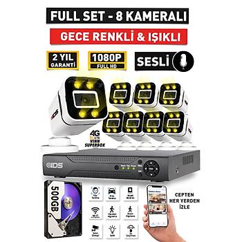 SESL - 8 KAMERALI FULLHD GECE RENKL VE IIKLI GVENLK KAMERASI - KAMERA SET 500GB DSK
