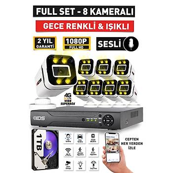 SESL - 8 KAMERALI FULLHD GECE RENKL VE IIKLI GVENLK KAMERASI - KAMERA SET 1TB DSK