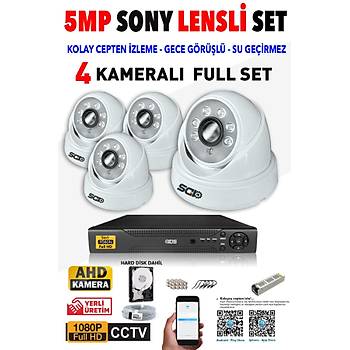 IDS - 4 Kameralı 5MP SONY Lensli 1080P FullHD Güvenlik Kamerası Sistemi - Cepten İzle - 250 İç