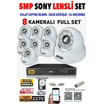 IDS - 8 Kameral 5MP Lensli 1080P FullHD Gvenlik Kameras Sistemi - Cepten zle - 500 