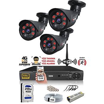 IDS - 3 Kameral 5MP Lensli 1080P FullHD Gvenlik Kameras Sistemi - Cepten zle - 250D