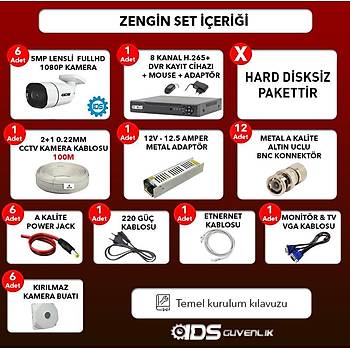 IDS - 6 Kameral 5MP SONY Lensli 1080P FullHD Gvenlik Kameras Sistemi - Hard Disksiz