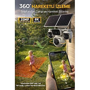 20MP 4 KAMERA 360 G�R�� 4G G�NE� ENERJ�L� S�M KARTLI G�VENL�K KAMERASI - K��� TAK�B� - 128GB SD KART
