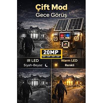 4 Kamera 20MP UltraHD G�ne� Enerjili Sim Kartl� G�venlik Kameras� 15GB �nternet 128GB Sd Kart Hediye