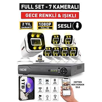 SESL� - 7 KAMERALI FULLHD GECE RENKL� VE I�IKLI G�VENL�K KAMERASI - KAMERA SET� 1TB D�SK