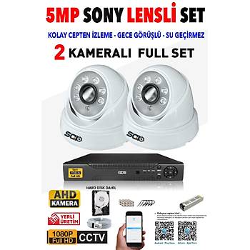 IDS - 2 Kameralı 5MP SONY Lensli 1080P FullHD Güvenlik Kamerası Sistemi - Cepten İzle - 250 İç