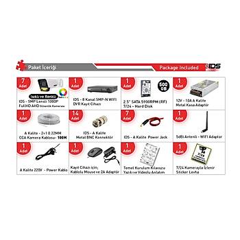 7 KAMERALI 1080P FULLHD 5MP LENSL� 9 LED RENKL� GECE G�R��L� G�VENL�K KAMERASI SET� - 500GB