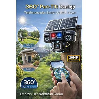 20GB �nternet 128GB SD Kart Dahil 4 Lens 20MP UltraHD Sim Kartl� G�ne� Enerjili G�venlik Kameras�