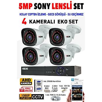 4 KAMERALI SONY LENSL� FULLHD GECE G�R��L� G�VENL�K KAMERASI SET� - CEPTEN �ZLE - 1080P