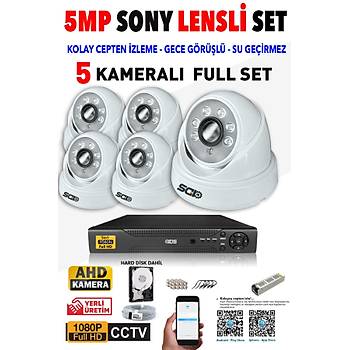 IDS - 5 Kameralı 5MP SONY Lensli 1080P FullHD Güvenlik Kamerası Sistemi - Cepten İzle - 320 İç