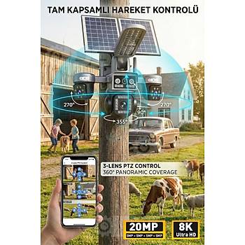 20MP 3 OTOMAT�K 4 KAMERA 8K 4G SOLAR G�NE� ENERJ�L� KAMERA Y�KSEK I�IKLI �NTERNET VE SD KART DAH�L