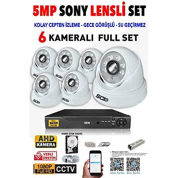 IDS - 6 Kameralı 5MP SONY Lensli 1080P FullHD Güvenlik Kamerası Sistemi - Cepten İzle - 1TB İç