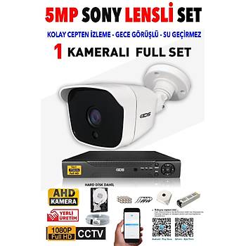 1 Kameral SET - 5MP Lensli Full HD Gece Grl Gvenlik Kameras Sistemi - Cepten zle