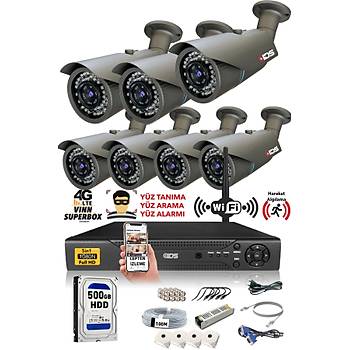 IDS - 7 Kameral 5MP SONY Lensli 1080P FullHD Gvenlik Kameras Sistemi - Cepten zle - 500D
