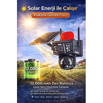 2 Lens 3 G�r�nt� 9MP 360 4G Solar G�ne� Enerjili Kamera - G�venlik Kameras� Dual Led Gece Renkli