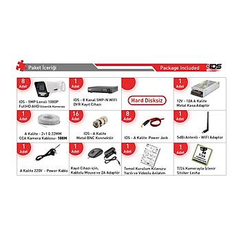 7 KAMERALI 1080P FULLHD 5MP LENSL� 9 LED GECE G�R��L� G�VENL�K KAMERASI SET� - HARD D�SKS�Z