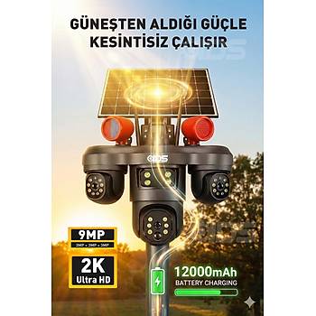 3 D�NEN KAMERA 9MP G�NE� ENERJ�L� KAMERA - SOLAR KAMERA - �AKAR LED - S�REN - HAREKET ALGILAMA