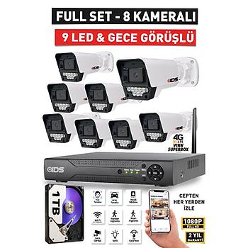 8 KAMERALI 5MP LENSL� 1080P FULLHD - GECE G�R��L� 9 LED G�VENL�K KAMERASI SET� - 1TB