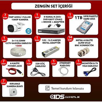 IDS - 7 Kameral 5MP SONY Lensli 1080P FullHD Gvenlik Kameras Sistemi - Cepten zle - 1TBD