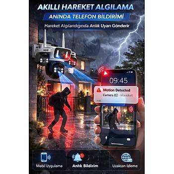 4 Kameral� WIFI G�venlik Kameras� Ultra Renkli Gece G�r��� - Otomatik Ki�i Takibi - Cepten �zle