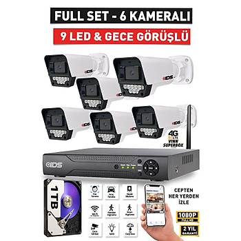 6 KAMERALI 5MP LENSL� FULLHD 1080P GECE G�R��L� G�VENL�K KAMERASI SET� 9 LED - 1TB