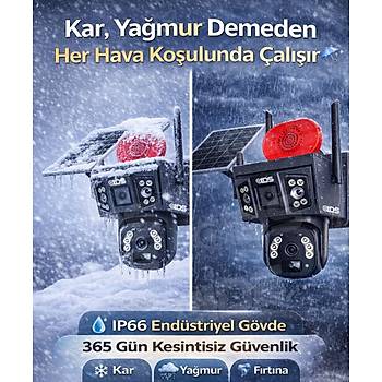 2 Lens 3 G�r�nt� 9MP 360 4G Solar G�ne� Enerjili Kamera - G�venlik Kameras� Dual Led Gece Renkli