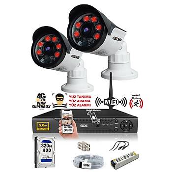2 Kameral SET - 5MP SONY Lensli Full HD Gece Grl Gvenlik Kameras Sistemi - 320 D