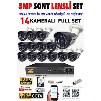 14 Kameralı SET - 5MP SONY Lensli Full HD Gece Görüşlü Güvenlik Kamerası Sistemi - Cepten İzle