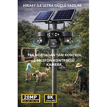 4 KAMERA - 3 KAMERA OTOMAT�K 20MP 8K - 4G SOLAR S�M KARTLI G�VENL�K KAMERASI -SD  KART DAH�L