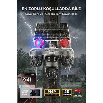 3 D�NEN KAMERA 9MP G�NE� ENERJ�L� KAMERA - SOLAR KAMERA - �AKAR LED - S�REN - HAREKET ALGILAMA